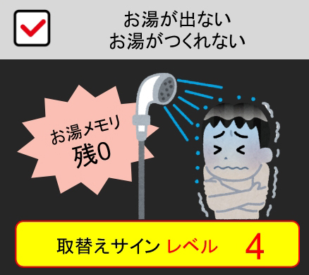 お湯が出ないお湯がつくれない：取替えサインレベル4
